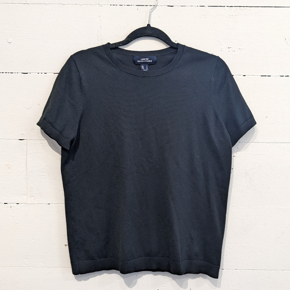 Lands End black short sleeve sweater size Large